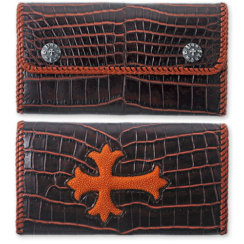 【VAN AMBURG LEATHERS　ヴァンアンバーグレザーズ　Wallet　ウォレット　財布】ラージバイカーウォレット/ハイブリッド2トーンクロコダイルw/クロスインレイ【送料無料】