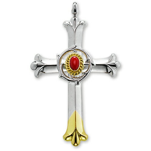【鷲見太郎 Pendant ペンダント】クロスK18YGトップペンダントw/赤珊瑚K18カップ・オン・ソリッドメディシンホイール【送料無料】