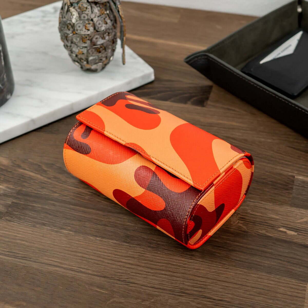 IFLW ウォッチロール 2本用 Orange Camo（オレンジ迷彩） IFLWatches 時計ケース 本革ケース アイエフエル ウォッチケース 収納ケース 橙 カモフラ アルカンタラ 腕時計 時計用 複数 誕生日 高級