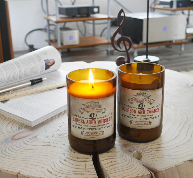 【バーボン＆ウイスキーボトル】キャンドル エコ 再利用 ペットフレンドリー レスキュード ワイン キャンドル RESCUED WINE CANDLES エコ リサイクル ソイワックス ハンドメイド ワイン ビール 犬 猫 ドッグ キャット