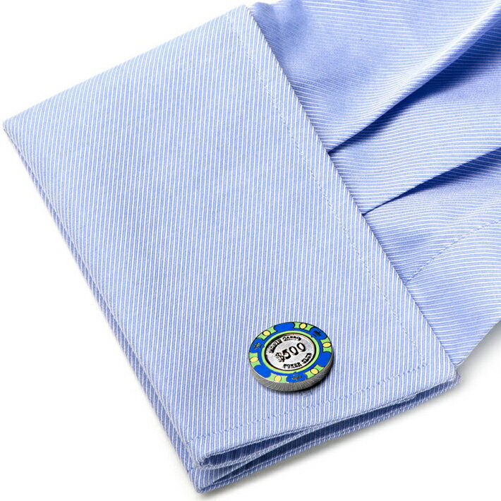 【スーパーSALE】カフス カフリンクス カフスボタン $500 Blue Poker Chip Cufflinks 500ドル ポーカー チップ カジノ CC-POK5-BLU