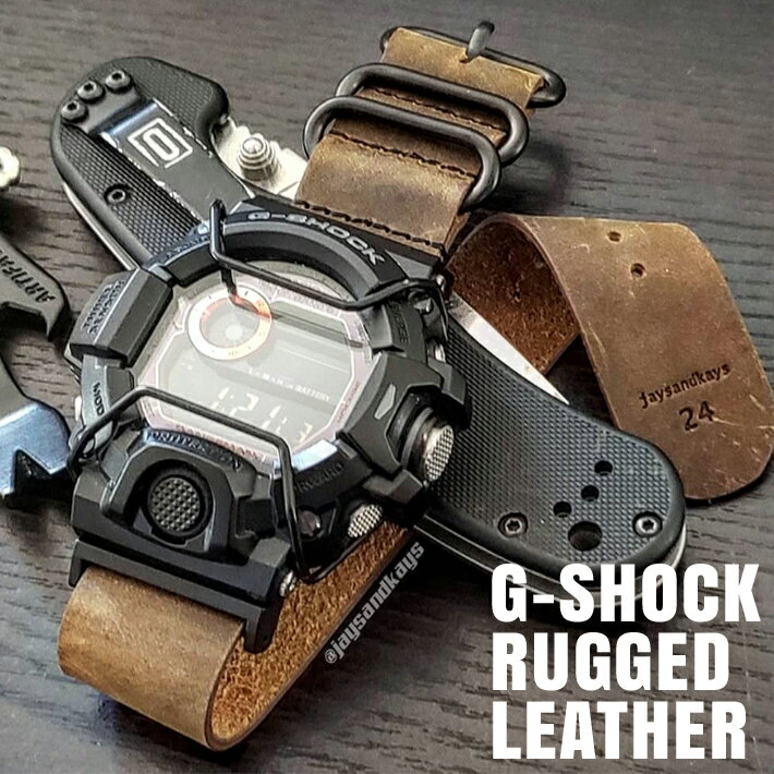 G-SHOCK Gショック専用 ラギッド レザーベルト 【引き通し】 20mm 22mm 24mm SILVER PVD BLACK G-SHOCK GSHOCK