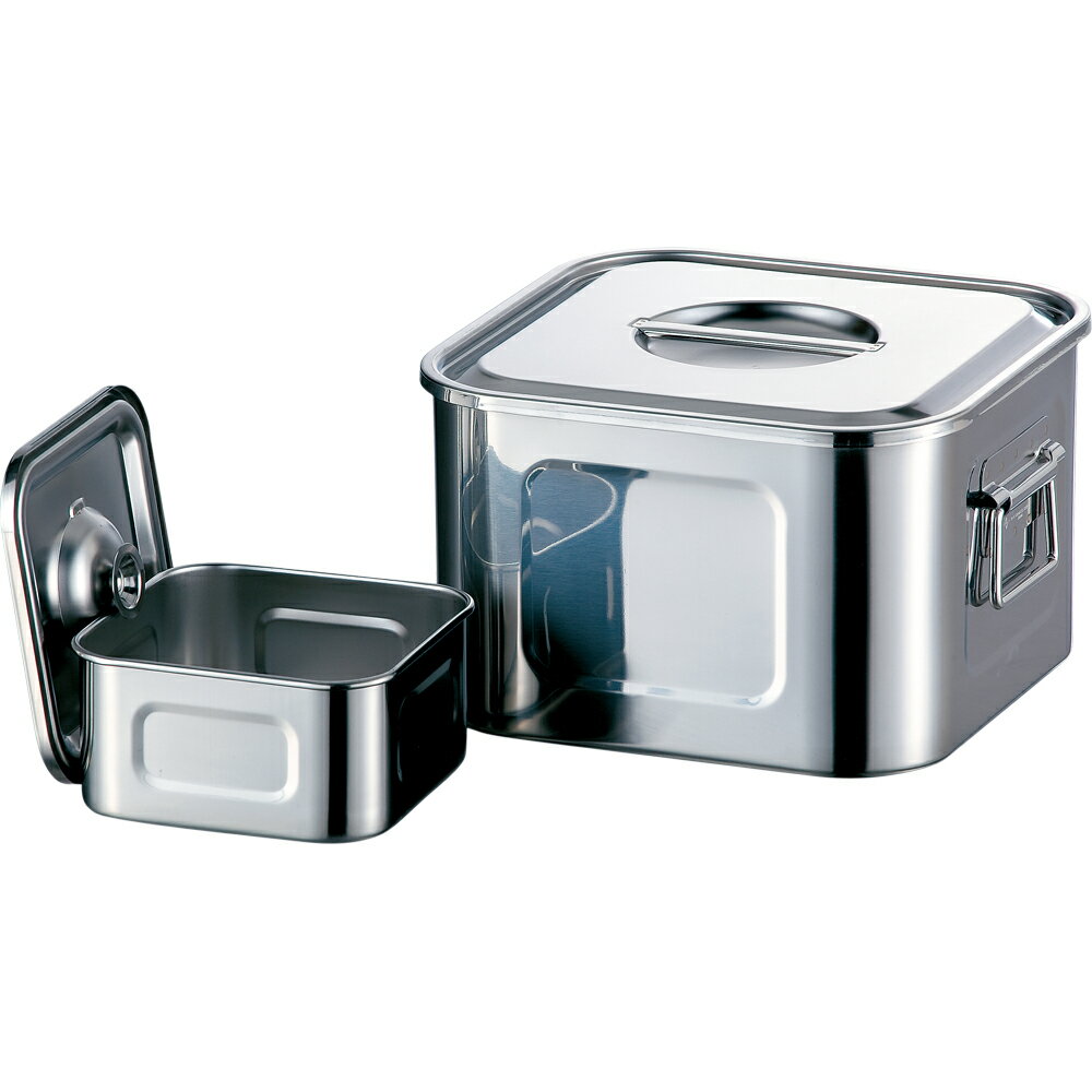 AG　18-8ツマミ付浅型角キッチンポット　22.5cm　手付