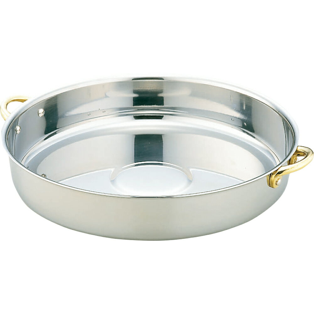 サイズ：直径260×高さ50mm板厚：1.5mm容量：2.6L材質：本体/18-0ステンレス　ハンドル/黄銅鋳物IH対応