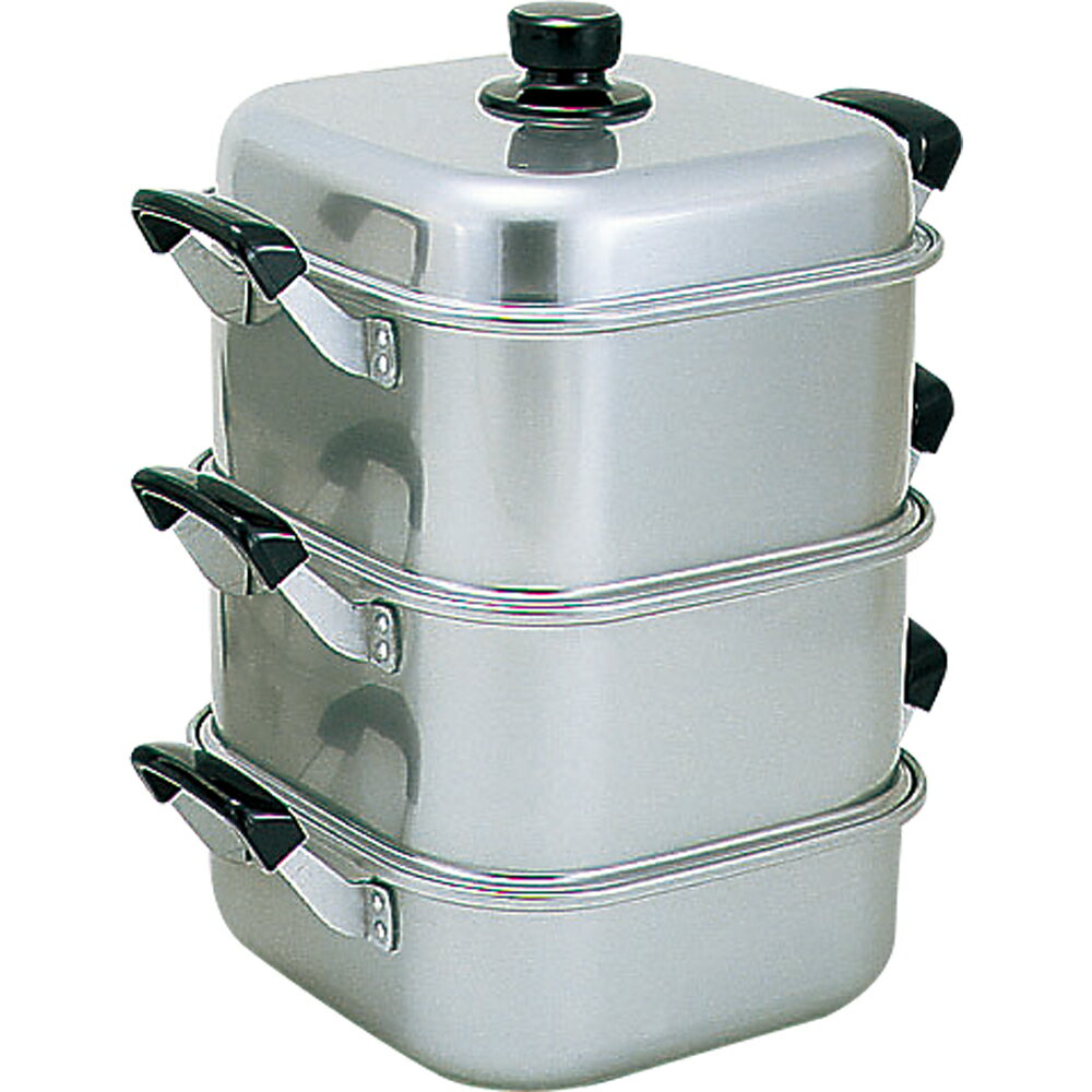 アカオ　アルミ角蒸　二重　26cm　蒸し器　スチーマー　【あす楽対応】