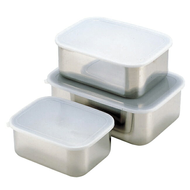 18-8ステンレス　キッチンバット　深型中　（ポリエチレン密閉蓋付）　保存容器　　シール容器