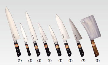 堺菊守日本鋼（口金付・本刃付加工）（5）骨スキ（丸）西型135mm【庖丁 業務用ナイフ 洋包丁】【堺菊守】【業務用】