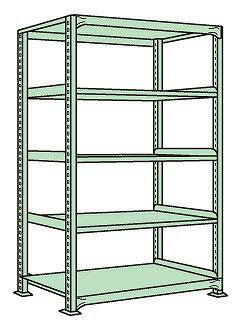 ※こちらの商品はメーカー直送のため代金引換はできません。 簡単ボルトレス構造なので組立て、中板移動、解体が間単に出来ます。 寸法：W1490×D450×H2100mm 段数：5段 耐荷重(棚1段当り)：150kg 耐荷重(棚1連当り)：750kg 本体色：アイボリー 50mmピッチ段替え可能関連商品