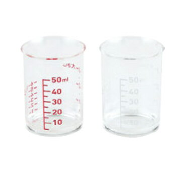 【容量】50cc 【サイズ】φ45×H60mm 【最小目盛】10cc 【材質】メタクリル樹脂 ●目盛りはml用、さじ用に対応 ●濃い色の液体でも見やすい銀色の文字と通常の赤文字の2個組