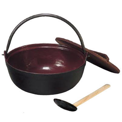 五進 鉄 田舎鍋 (茶ホーロー) 33cm (杓子付・段無)