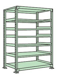 ※こちらの商品はメーカー直送のため代金引換はできません。 簡単ボルトレス構造なので組立て、中板移動、解体が間単に出来ます。 寸法：W1500×D600×H2400mm 段数：7段 耐荷重(棚1段当り)：150kg 耐荷重(棚1連当り)：600kg 本体色：グリーン 25mmピッチ段替え可能 注意事項：棚板段数は、天棚及び底棚を含みます。関連商品