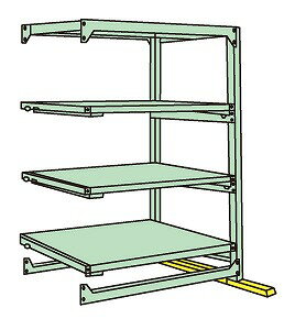 ※こちらの商品はメーカー直送のため代金引換はできません。 棚が前面にスライドするので保管の出し入れ作業が簡単です。 寸法：W1200×D900×H1800mm 段数：4段 耐荷重(棚1段当り)：300kg 耐荷重(棚1連当り)：1200kg 本体色：グリーン 50mmピッチ段替え可能 手を離したところでテーブルが固定されるロック機構付関連商品