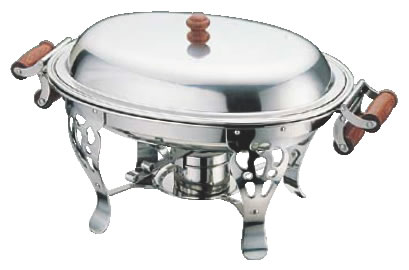 UK18-8木柄小判チェーフィングデッシュ 151/2インチ【代引き不可】【スタンド】【飾り台】【業務用】