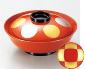 4.5寸平駒椀 朱内朱日月見返市松【椀物】【煮物椀】【椀盛り】【菜盛り椀】【雑煮椀】【多用椀】【食洗..