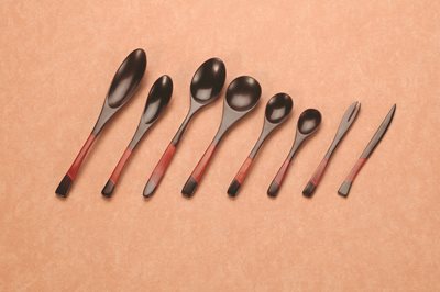 ■5コセット■木製塗分ス−プスプーン(溜)■5コセット■