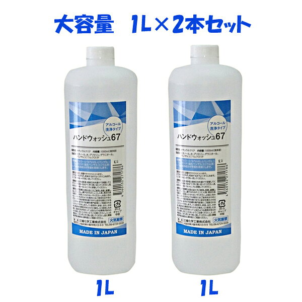 【業務用】手指使用アルコール製剤 (アルコール濃度67%)エタノール製剤 1000mL×2コセットハンドウォッシュ67