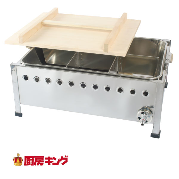 全国一律送料無料!!（沖縄・離島を除く）W470×D323×H255抗菌ステンレスを使用しています。IKK製。IKK業務用おでん 直火式 マッチ点火(バットタイプ) OM45S 外形寸法 　W470×D323×H255 仕切 　6ツ仕切 ガス消費量 　プロパン/2.58kw　都市ガス/2,221kcal ガス接続口 　プロパン/9.5Φ 都市ガス/9.5Φ 備考 　 　奥行寸法はコックを含みません。コック寸法は70です。