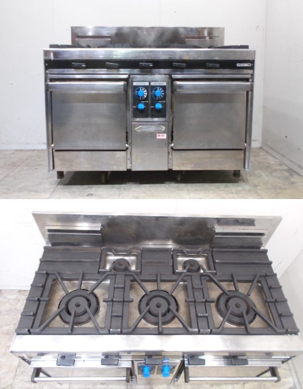 オザキ 5口ガスレンジ OZ2S-120R 1200×600×800 都市ガス 中古厨房/24L1225Z