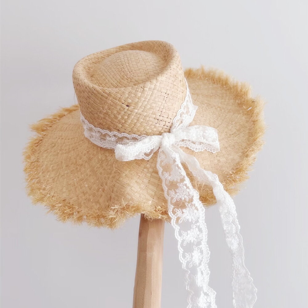 子供のファッション凹面形状レース麦わら帽子夏の女の子のビーチでの休暇を着用してサンシェードと日焼け止めの大きなつばの帽子 50cm chuchubebe chuzakka0247