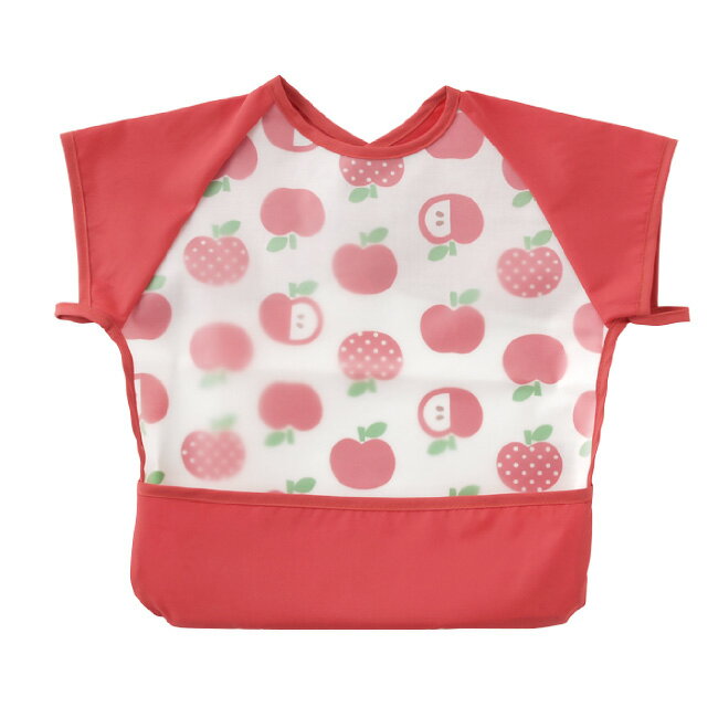 食事エプロン 食事用エプロン 女の子 ベビー服 ベビー 服 赤ちゃん 幼児 乳児 出産祝い ギフト プレゼント 食事スタイ 食事用スタイ スタイ エプロン 離乳食 子供 半袖 裾ポケット付き リンゴ柄 りんご レッド 赤 保育園 P8127 チャックルベビーのサムネイル