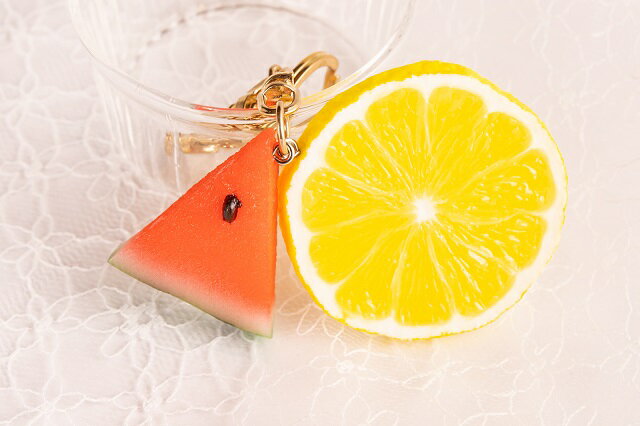 キーリング（キーホルダー） フルーツ・果物 すいか×レモン食品サンプル グッズ　ハンドメイド