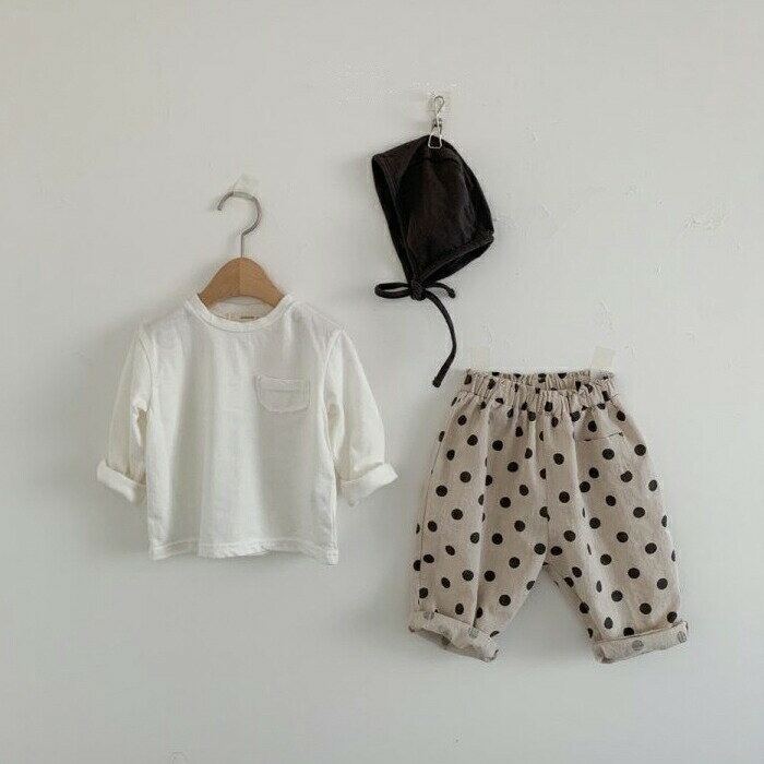 【即納】【KIDS】ドット刺繍パンツ/ルーズフィット/バギーパンツ/ロング/コットン...