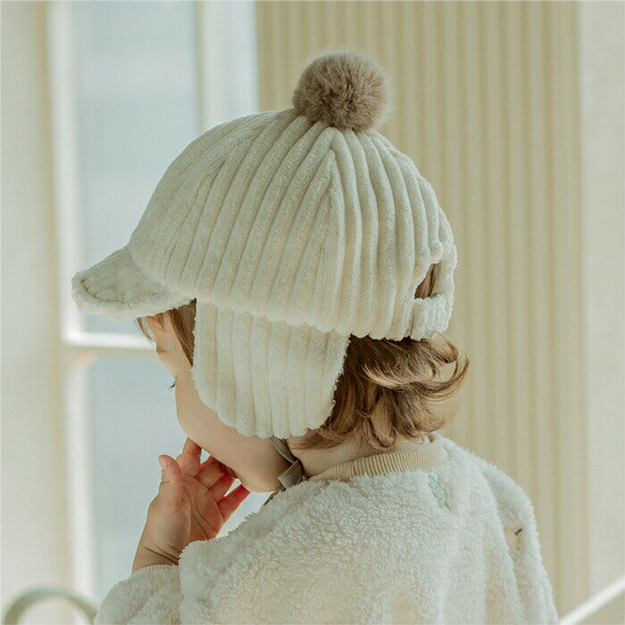 【即納あり】【BABY】コーデュロイ 防寒 帽子 キッズ 子供 無地 女の子 男の子 シンプル ナチュラル ボンネット ベビー 秋 春 冬 出産 ポリエステル コットン ナイロン かわいい 通園 通学 韓国 子供服 韓国子供服