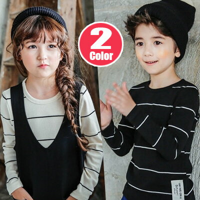Rakuten - 【即納】 細いボーダーのTシャツ・Tシャツ 長袖 ラウンドネック ボーダー ストライプ【子供服 キッズ 韓国子供服 子ども服 子供 COCORIA ココリア】【100/110/120/130/140/150】