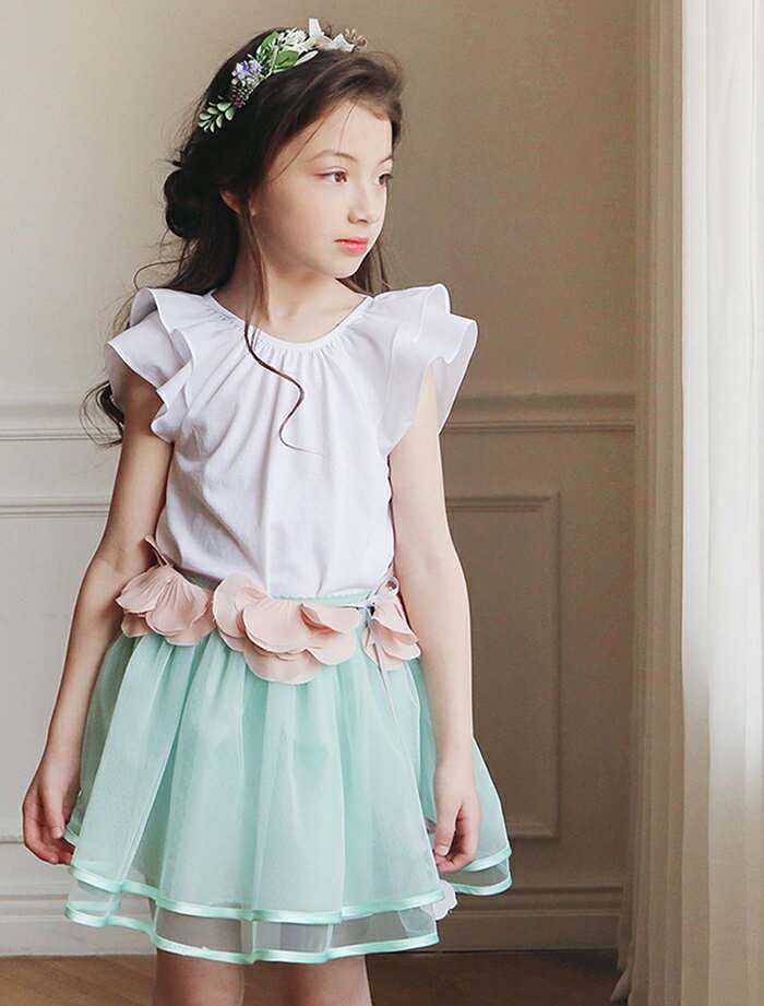 ケピタTシャツ TEE フリル ブラウス 女の子らしさ 可愛い　ホワイト 夏 袖無し トップス ノースリーブ【子供服 キッズ 韓国子供服 子ども服 子供 CHUMCHUM チャムチャム】【90/100/110/120/130/140/150/160】
