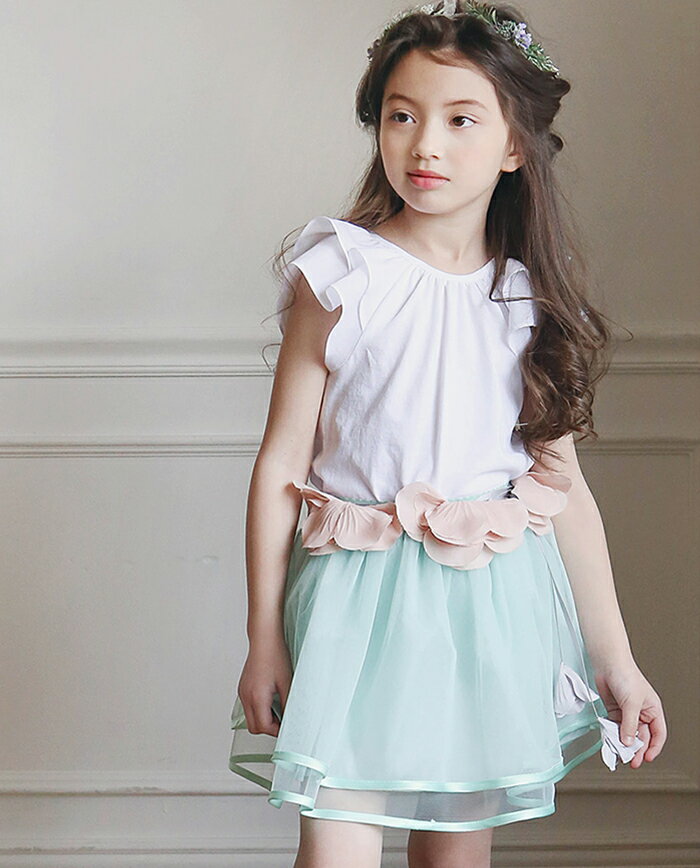 ケピタTシャツ TEE フリル ブラウス 女の子らしさ 可愛い　ホワイト 夏 袖無し トップス ノースリーブ【子供服 キッズ 韓国子供服 子ども服 子供 CHUMCHUM チャムチャム】【90/100/110/120/130/140/150/160】