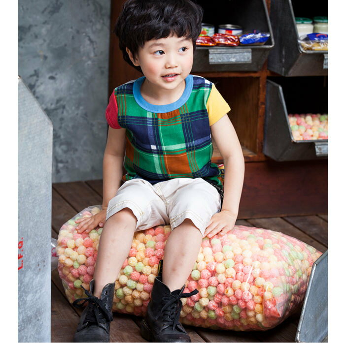 【クーポン対象】【即納】2タイプのチェック・花柄の半袖Tシャツ・前後別のデザイン 【子供服 キッズ 韓国子供服 子ども服 子供 COCORIA ココリア】【90/100/110/120/130/140/150/160】