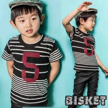 【S-10%】【即納】ボーダーの5パッチの半袖Tシャツ・半袖ボーダーTシャツ 【子供服 キッズ 韓国子供服 子ども服 子供 COCORIA ココリア】【90/100/110/120/130/140/150/160】