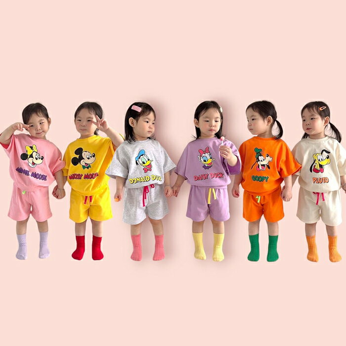 【KIDS】【並行輸入品】上下セット ディズニー Tシャツ パンツ セットアップ カットソー 半袖 トレーナー スウェットトップス 半ズボン ショート パンツ ボトム カジュアル ナチュラル シンプル かわいい ベビー キッズ 韓国子供服 子供服 ベビー服 【COCORIA/ココリア】