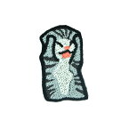 猫ミームのアイロンワッペン　総刺繍　猫マニ　cat meme　頭を抱える猫