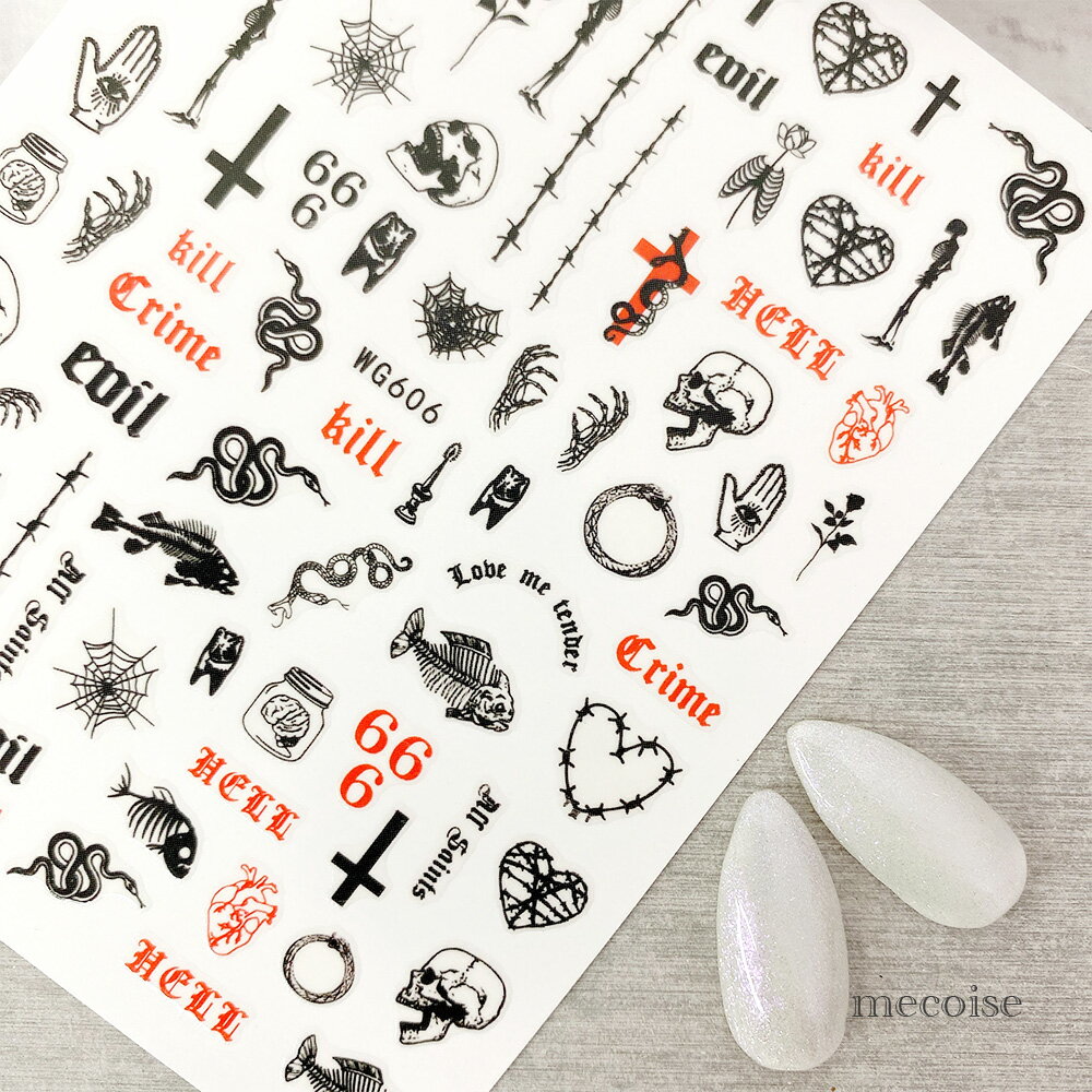 ネイルシール ハンドメイド 韓国 レジン ネイル シール 666 ゴシック パンク ロック クロム 悪魔 デビル デーモン 地雷 量産型 量産 呪い 儀式 ハロ...