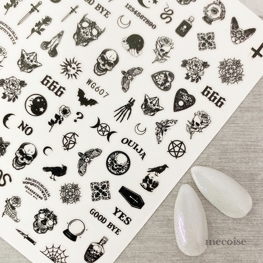 ネイルシール ハンドメイド 韓国 レジン ネイル シール カラス 烏 からす ゴシック パンク ロック クロム 呪い 儀式 666 地雷 量産型 量産 黒魔術 ...