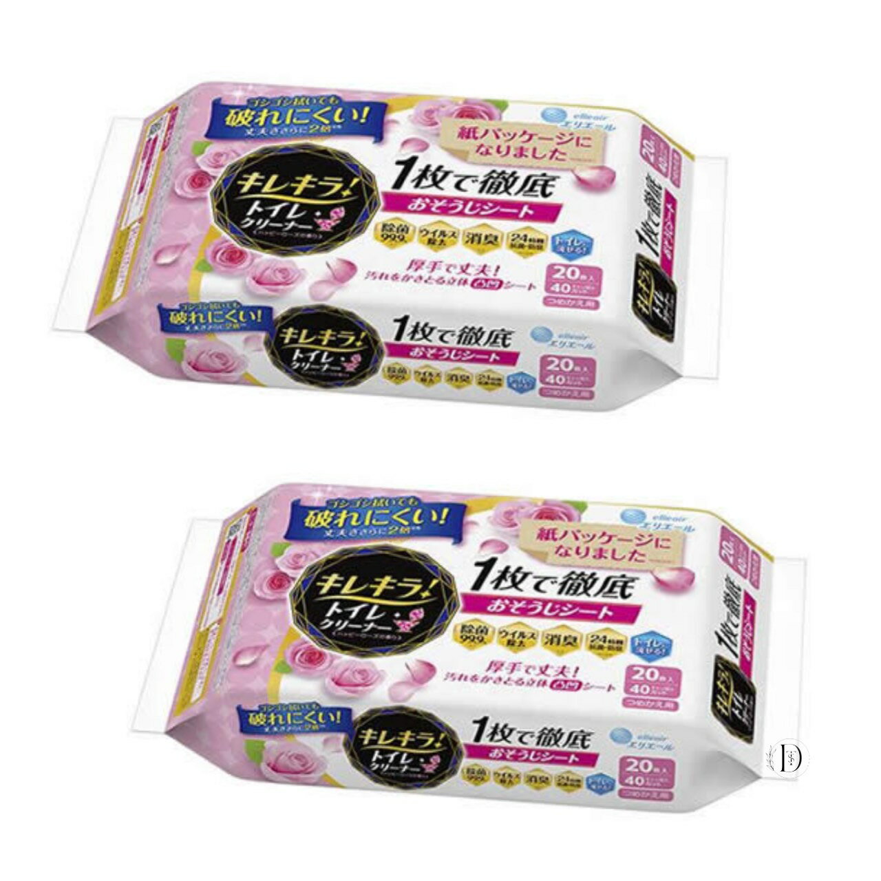 大王製紙 キレキラ トイレクリーナー 1枚で徹底おそうじシート ハッピーローズ つめかえ用 (10枚×2パック) 詰め替え用 トイレ用 2個 在庫あり 即納