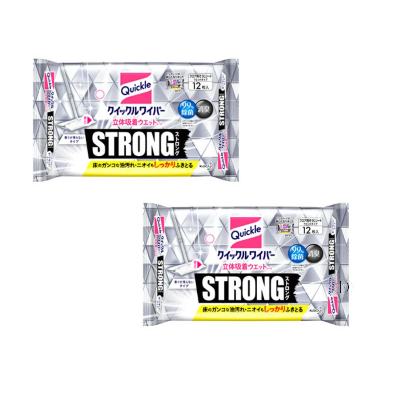 花王 クイックルワイパー 立体吸着ウエットシート ストロング (12枚入) フロア用掃除シート 2個 在庫あり 即納