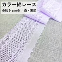 綿レース 白 薄紫 綿100% 全巾約9cm 1m カット 綿 刺繍 レース 飾り ハンドメイド 手芸 浴衣 裾 袖 ワンピース スカート バッグ 小物 巾着 ナフキン 布巾 袋 上履き入れ 体操服入れ ランチョンマット 給食 ウェディング アクセサリー 手作り 推し色 日本製 2252