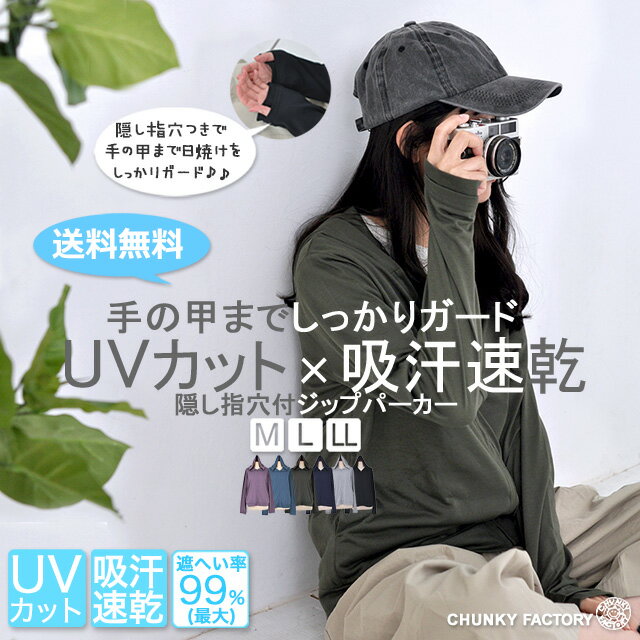 UVパーカー UVカット 吸汗速乾 2way隠し指穴付き袖 ジップパーカー〔M/L/LL〕［ネコポス発送］【送料無..