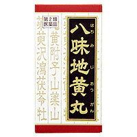 ●「八味地黄丸」は、漢方の古典といわれる中国の医書『金匱要略［キンキヨウリャク］』に収載された薬方です。●頻尿、排尿困難、老人のかすみ目、疲れ、下肢痛などの症状に効果があります。■180錠 JANコード：4987045108600■360錠 JANコード：4987045108617■540錠 JANコード：4987045108624成分成人1日の服用量12錠（1錠370mg）中八味地黄丸料エキス粉末M・・・2,600mg(ジオウ2.5g、サンシュユ・サンヤク・タクシャ・ブクリョウ・ボタンピ各1.5g、ケイヒ・ブシ末各0.5gより抽出。)添加物として、ヒドロキシプロピルセルロース、二酸化ケイ素、セルロース、クロスCMC-Na、クロスポビドン、ステアリン酸Mgを含有する。効能体力中等度以下で、疲れやすくて、四肢が冷えやすく、尿量減少又は多尿でときに口渇があるものの次の諸症：下肢痛、腰痛、しびれ、高齢者のかすみ目、かゆみ、排尿困難、残尿感、夜間尿、頻尿、むくみ、高血圧に伴う随伴症状の改善（肩こり、頭重、耳鳴り）、軽い尿漏れ用法・用量次の量を1日3回食前又は食間に水又は白湯にて服用。成人（15才以上）・・・1回4錠15才未満7才以上・・・1回3錠7才未満・・・服用しないこと