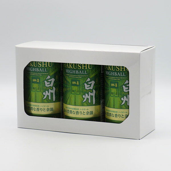 品名ウイスキー原材料モルト・炭酸内容量350ml×3本アルコール分9度製造者サントリー株式会社（東京都港区）商品情報白州蒸溜所謹製原酒 ハイボール 森の豊潤な香りと余韻