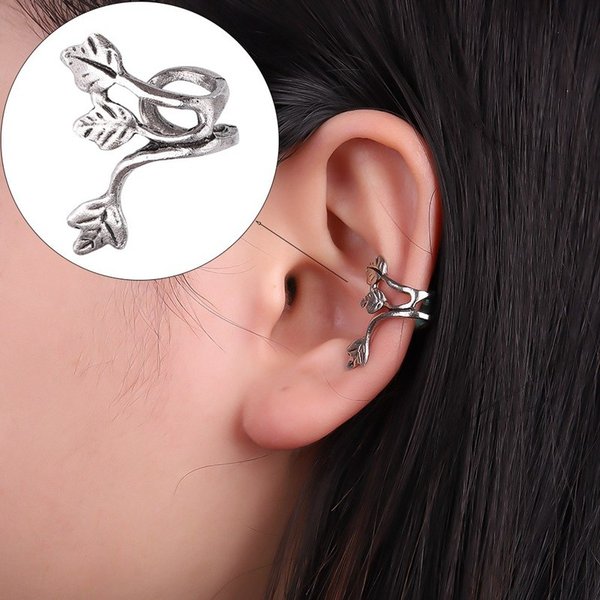 イヤーカフ レディース メンズ リーフ 軟骨 はさむ イヤークリップ シルバー ノンホール フェイク イヤリング 耳飾り アクセサリー