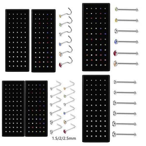 鼻ピアス 60個セット クリスタル ストレート L字型 スクリュー 3種類 ジュエル 鼻ピ ボディピアス ノストリル ステンレス カラフル ホワイト クリア 軟骨ピアス 新品 アクセサリー レディース メンズ ユニセックス ステンレス