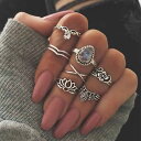 リング 指輪 レディース 7個セット セットリング アクセサリー シルバー ゴールド 蓮 花 ストーン ジュエリー アクセ V字