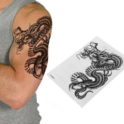 タトゥーシール 本物 リアル ドラゴン 竜 飛竜 龍 和 DRAGON 入れ墨 刺青 ボディアート タトゥー シール 大判 和柄 隠す 防水 オマケ付