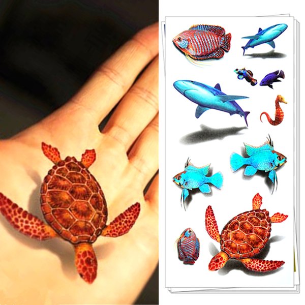 タトゥーシール 本物 3D リアル 亀 魚 タートル フィッシュ タツノオトシゴ 海 タトゥー シール ボディシール TATOO 入れ墨 刺青 転写 防水 オマケ付
