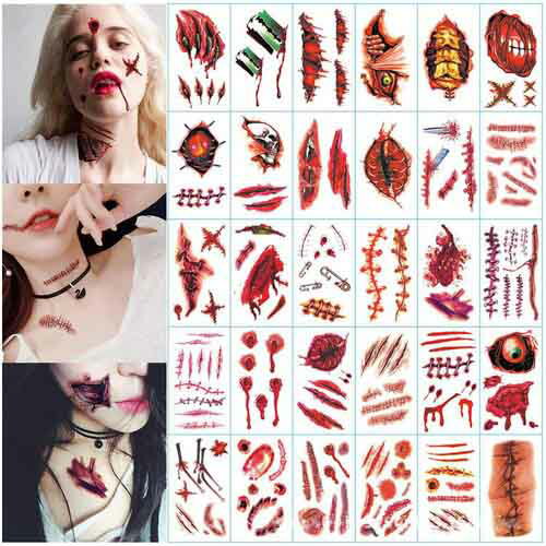 楽天ちゅらネット「にふぇーでーびる」タトゥーシール ハロウィン 特殊メイク 30枚セット Dセット お得 デカール 刺青 ボディアート タトゥー シール 隠す 防水 ホラー ゾンビ 転写 ステッカー