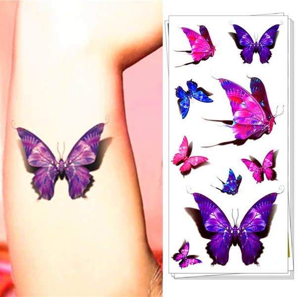 タトゥーシール 本物 3D 蝶 バタフライ 蝶々 紫 タトゥー シール ボディシール TATOO 入れ墨 刺青 転写 防水 オマケ付