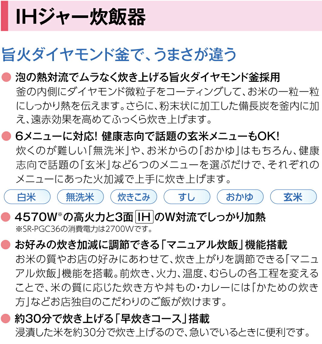 SR-PGE36 �ѥʥ��˥å� Panasonic ��̳��IH���㡼���Ӵ� IH���ӥ��㡼 2���� ñ��200V